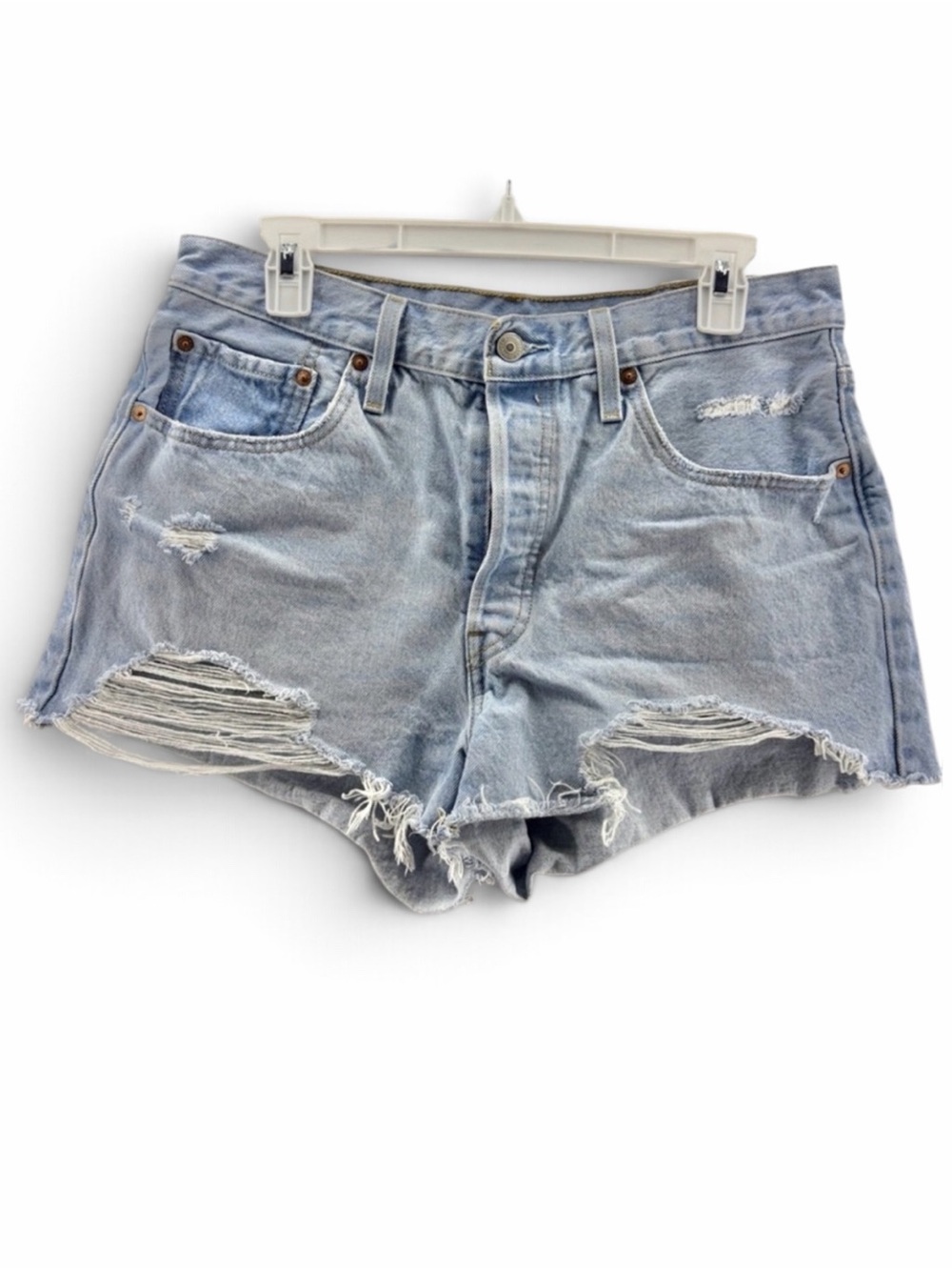Levi’s 501 High-Rise Distressed Light Blue Denim Distressed Shorts Size 31